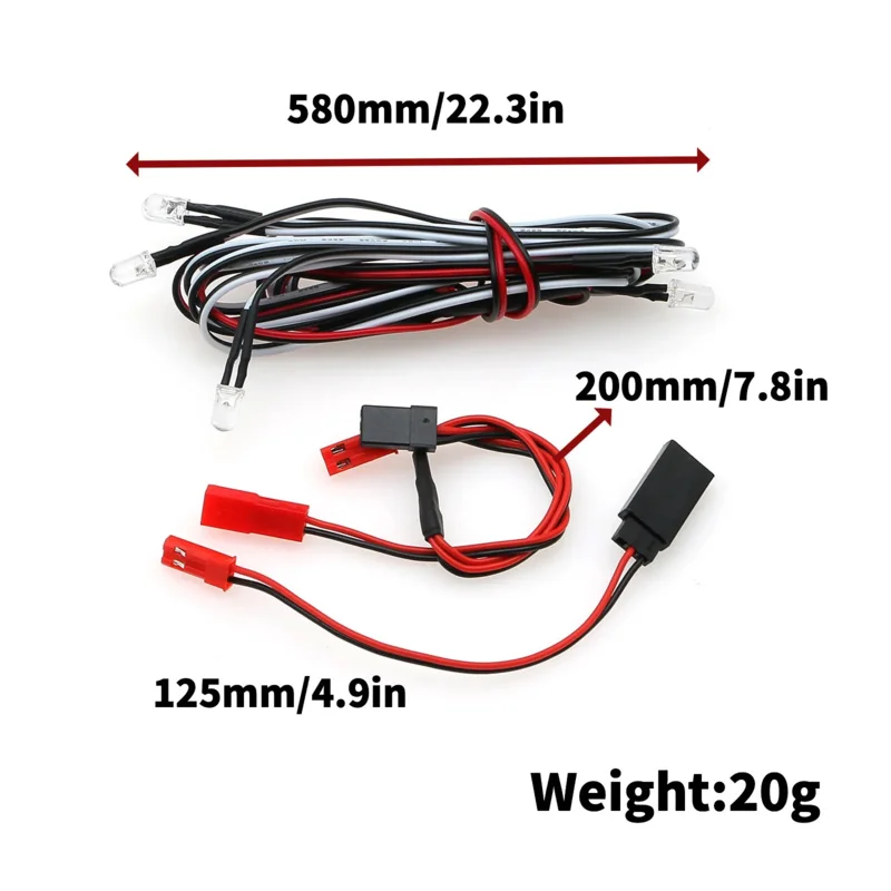 LED Light with Conversion Cable for 1/10 1/8 Axial SCX10 Traxxas TRX4 D90 HSP HPI Accessories Upgrade Parts Rc Crawler Car Truck