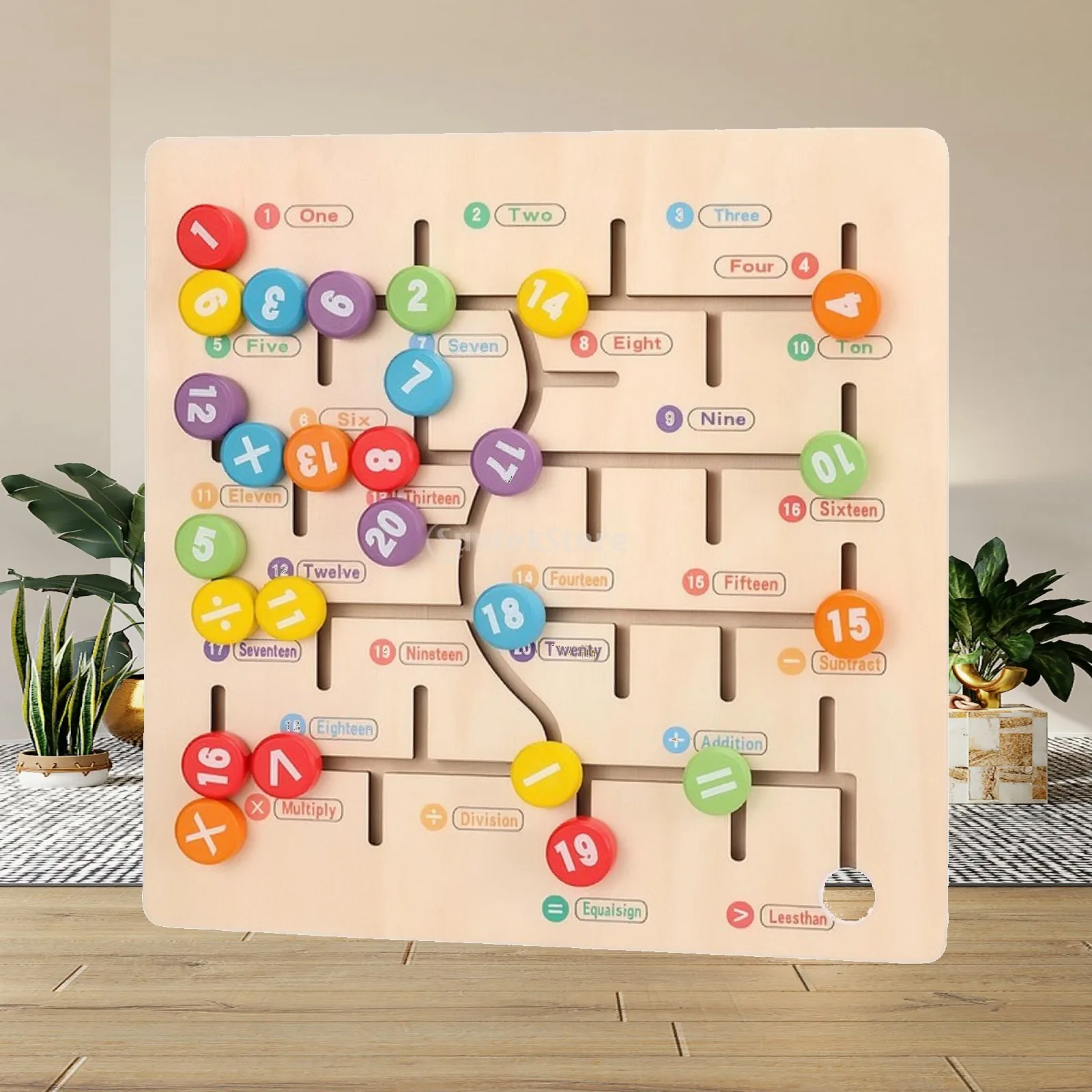 Wooden Math Activity Board Screenwithout Screen Number Recognition Board with Movable Pieces Learning Toy Smooth Rounded Edges
