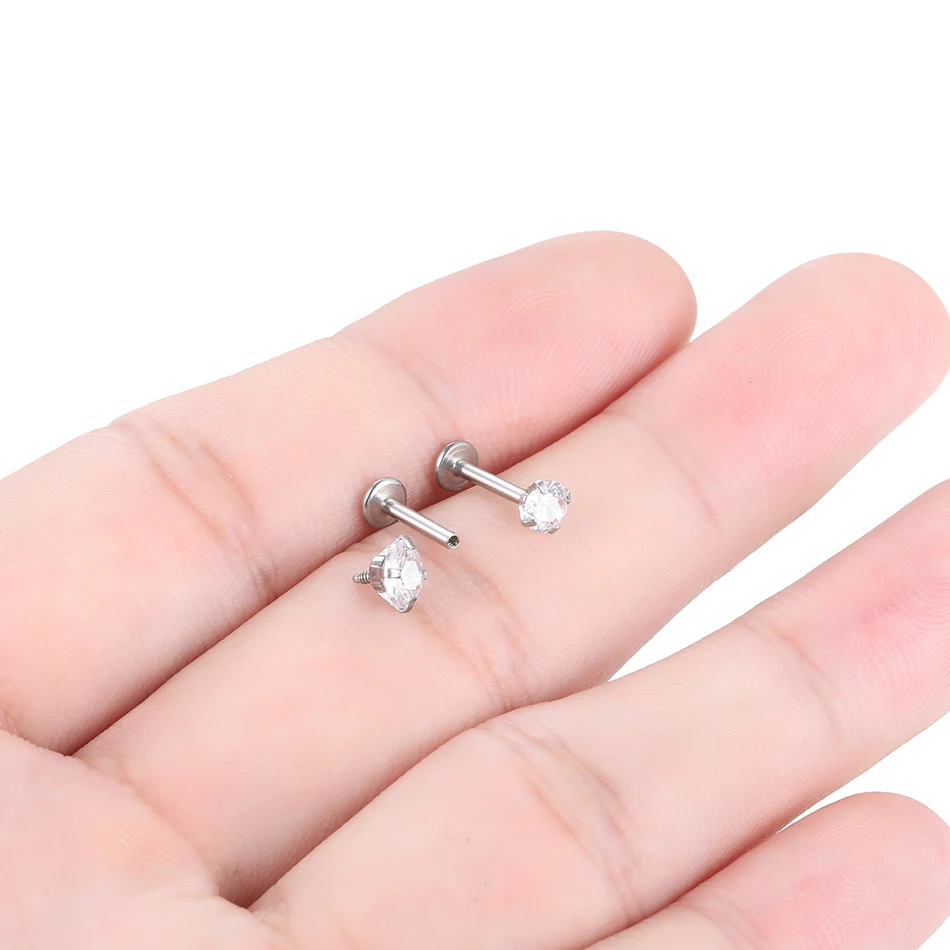 Clou d'oreille Tragus en acier pour femme, goujon Labret en cristal à filetage interne, anneau Jules Helix Cartilage, boucle d'oreille piercing corporel, 10 pièces/lot