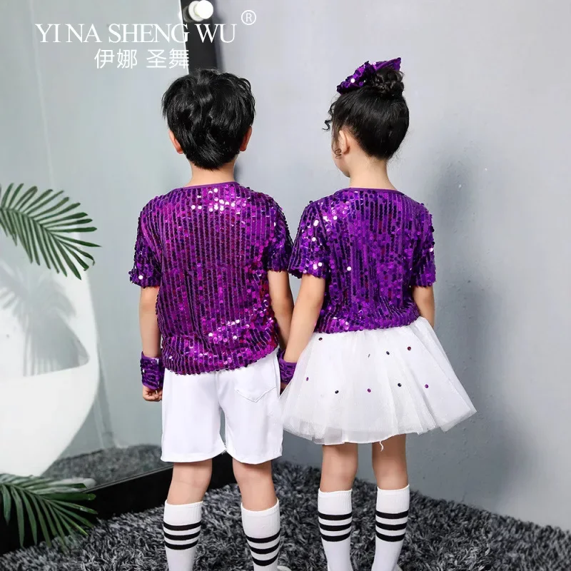 Traje de baile de Jazz para niños y niñas, trajes con lentejuelas para el Día de los niños, ropa para el escenario de baile callejero moderno de Hip-hop