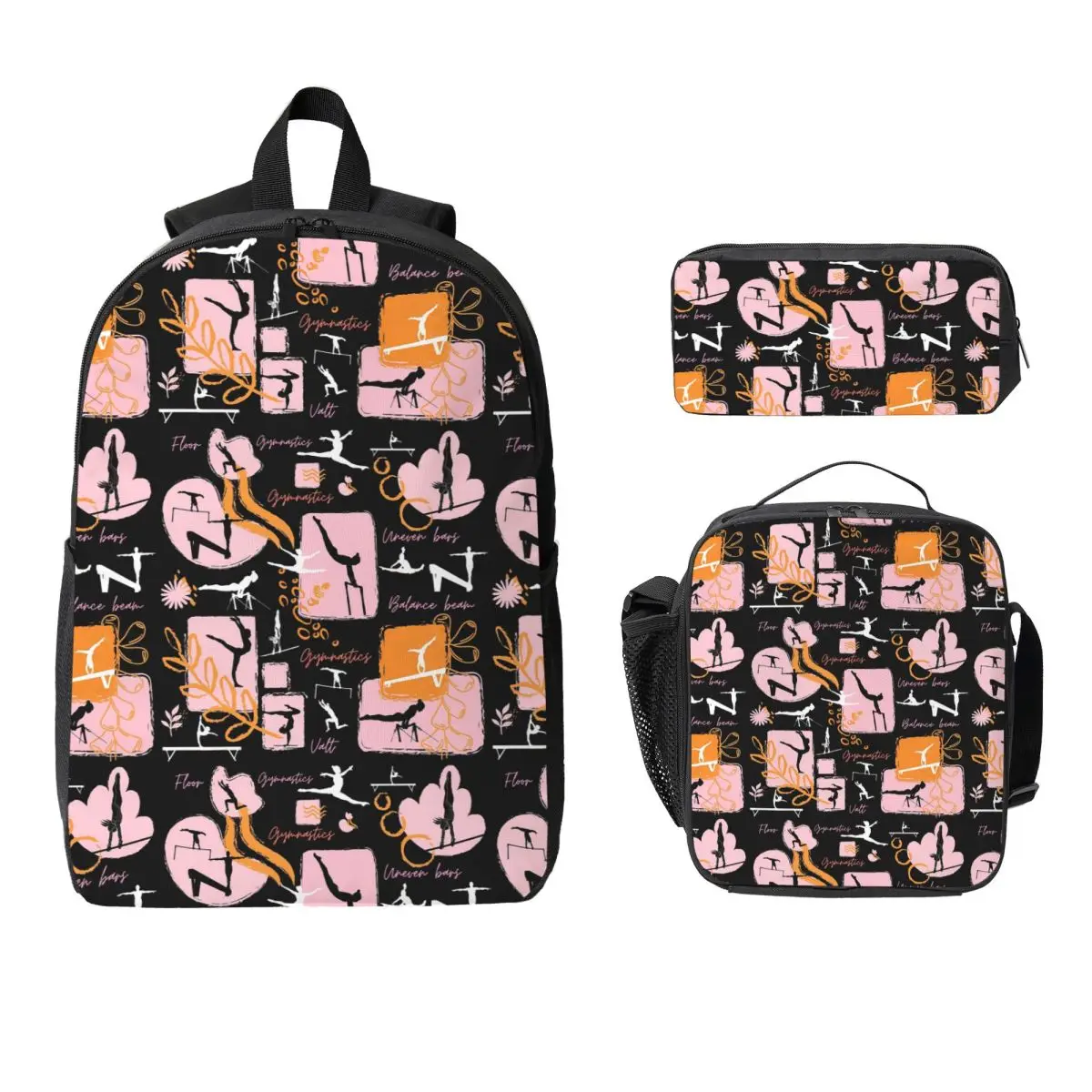 

Artistic Gymnastics Print Backpack Boys Girls BookBag School Bag Computer Shoulder Bags 3ps Insulated Lunch Bag Pencil Case