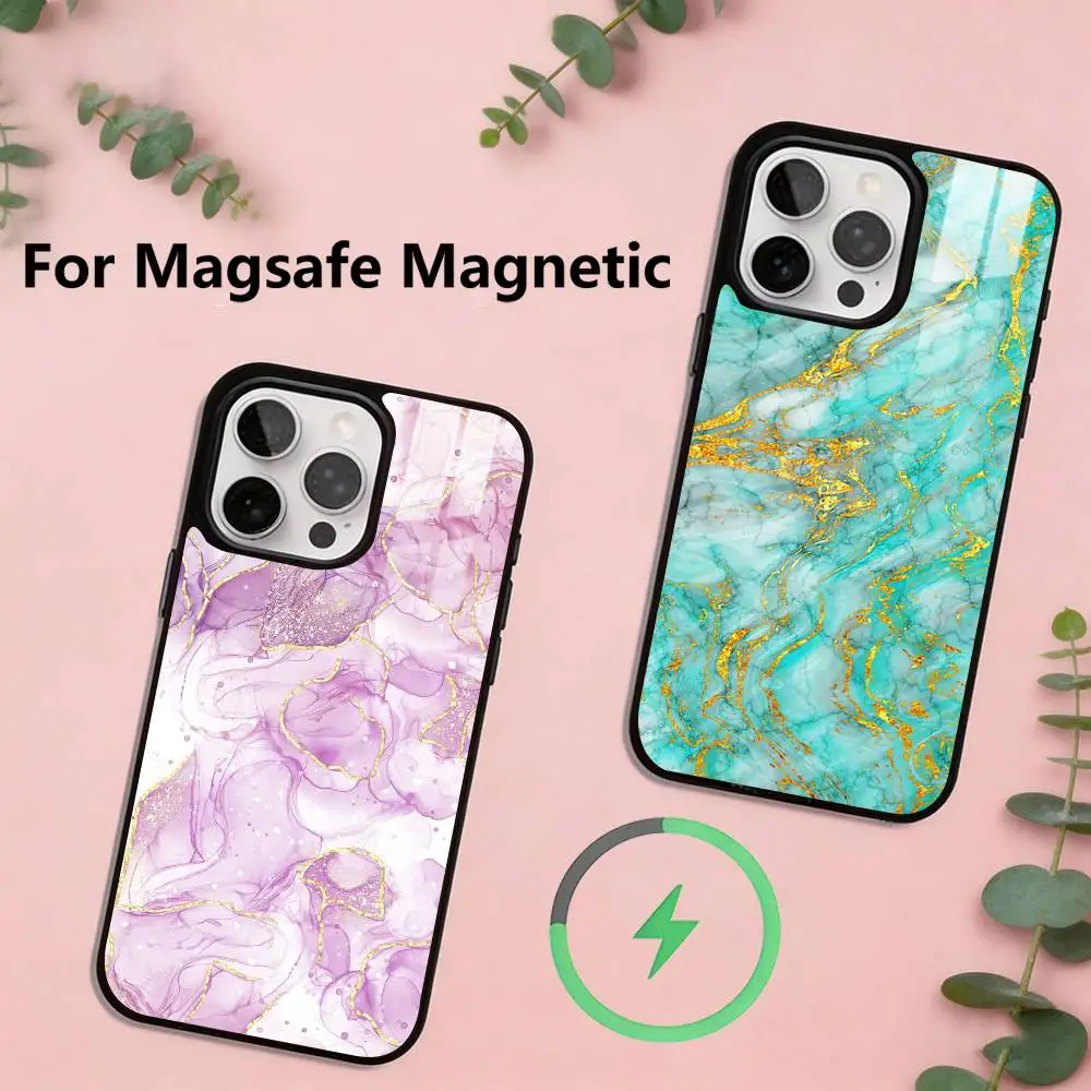 Marble Pattern Phone Case For iPhone17,16,15,14,13,12,11 Plus,Pro Magnetic with Magsafe Wireless Charging