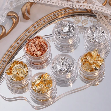 Nail Gold Foil Silver Foil Flakes Shiny Irregular Tin Foil Fragments DIY Nail Art Decorations 1Pc Per Box
