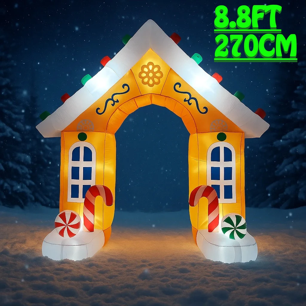 

8,8 футов уличное праздничное украшение пряничный домик арка надувной рождественский декор двора рождественское украшение со светодиодной домашней игрушкой