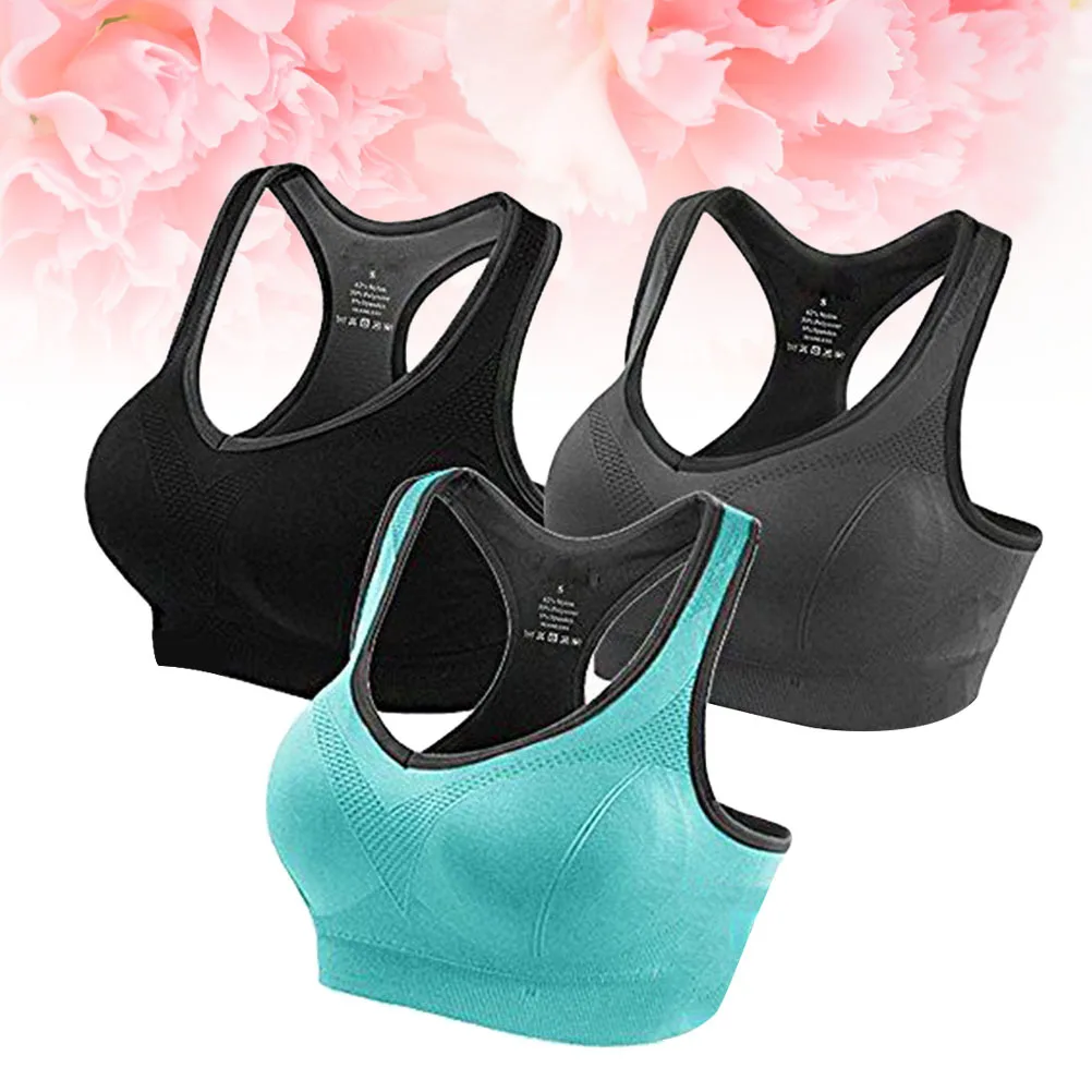 

3Pcs Sports Bra for Women Padded Seamless Fitness Tank Tops Black Gray Blue Size M High Impact Yoga Bra Yoga Bras for Women