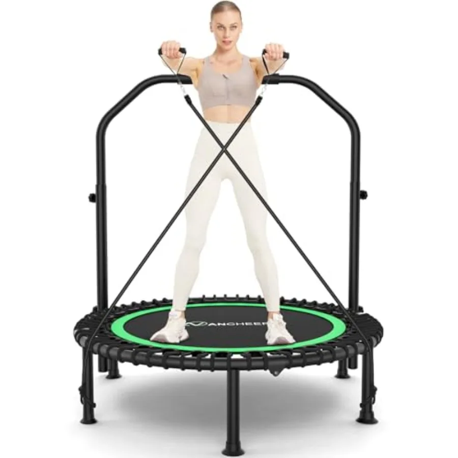 40/48 faltbares Mini-Trampolin für den Innen- und Außenbereich, robust, 450 lbs/550 lbs Tragfähigkeit, schwarzer Rahmen mit 4-stufig verstellbarem Fo