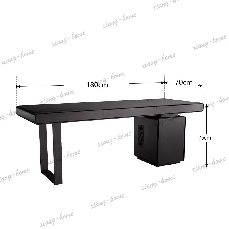 Modern Dark Wood Executive Computer Desk with 3 Pull-Out Storage Drawers & Cabinet, U-Shaped Metal Leg