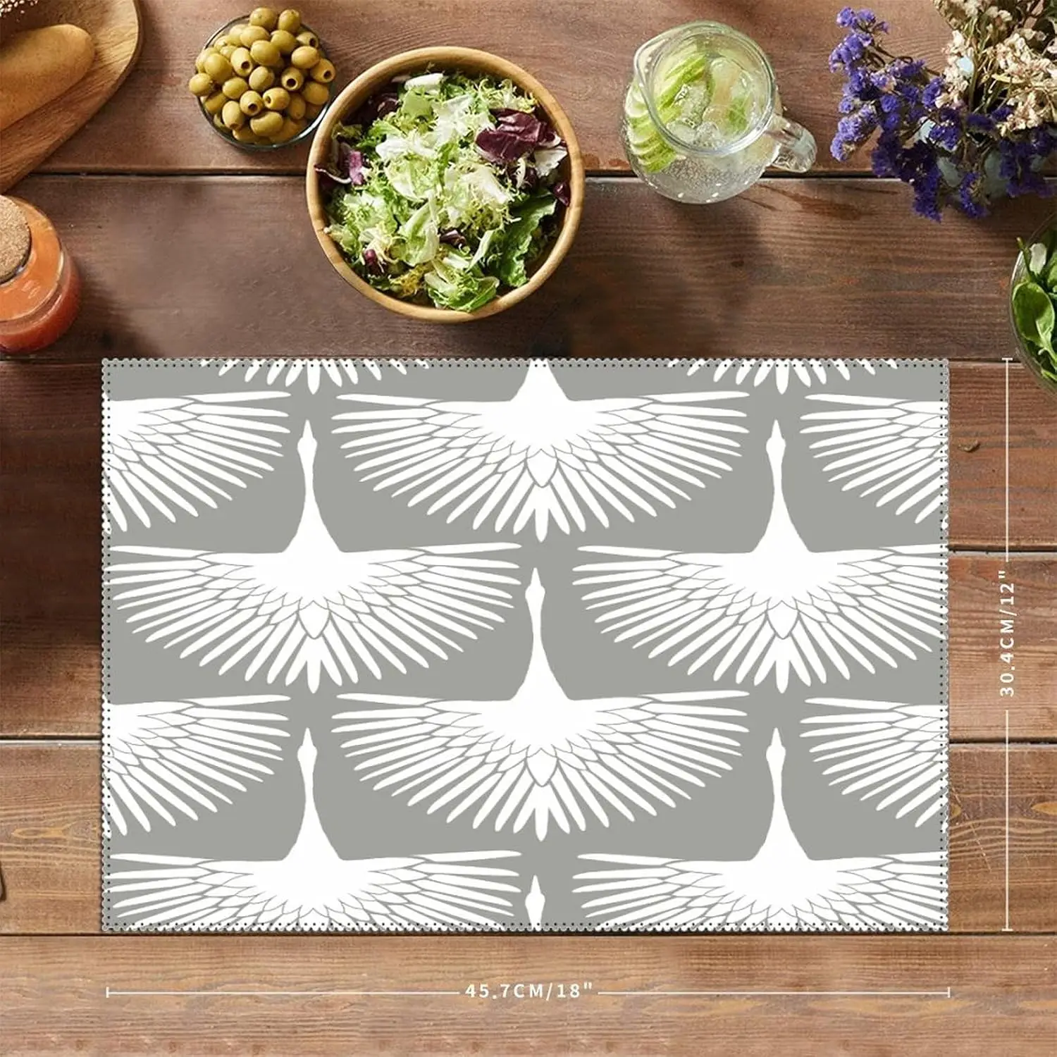 Placemats Set Of 6 Light Gray White Swan Bird Flock Place Mats Non-Slip Spring Placemats Leopard Animal Print Chinoiserie Asian