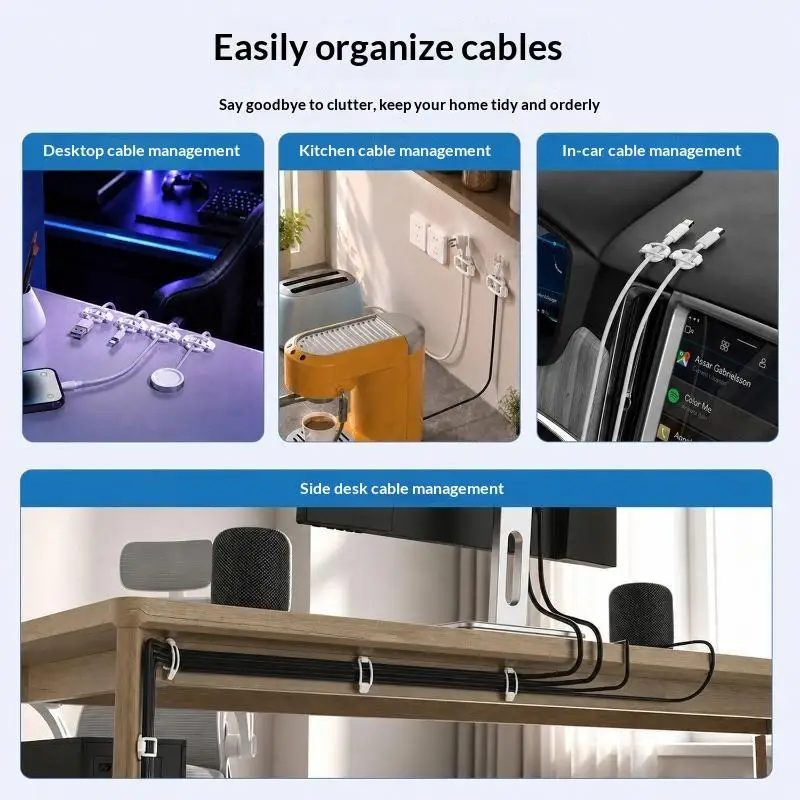 Elastic Adhesive Cable Clips 10 Sets Durable Strong Sticky Wire Management Holder for Home Office Car Desk