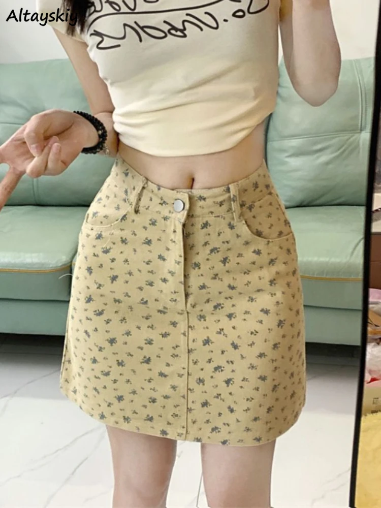 

Джинсовые юбки женские мини-трапеции милые, закрывающие бедра, с высокой талией, в корейском стиле, летние милые девушки, винтажные темпераментные, на каждый день, популярные