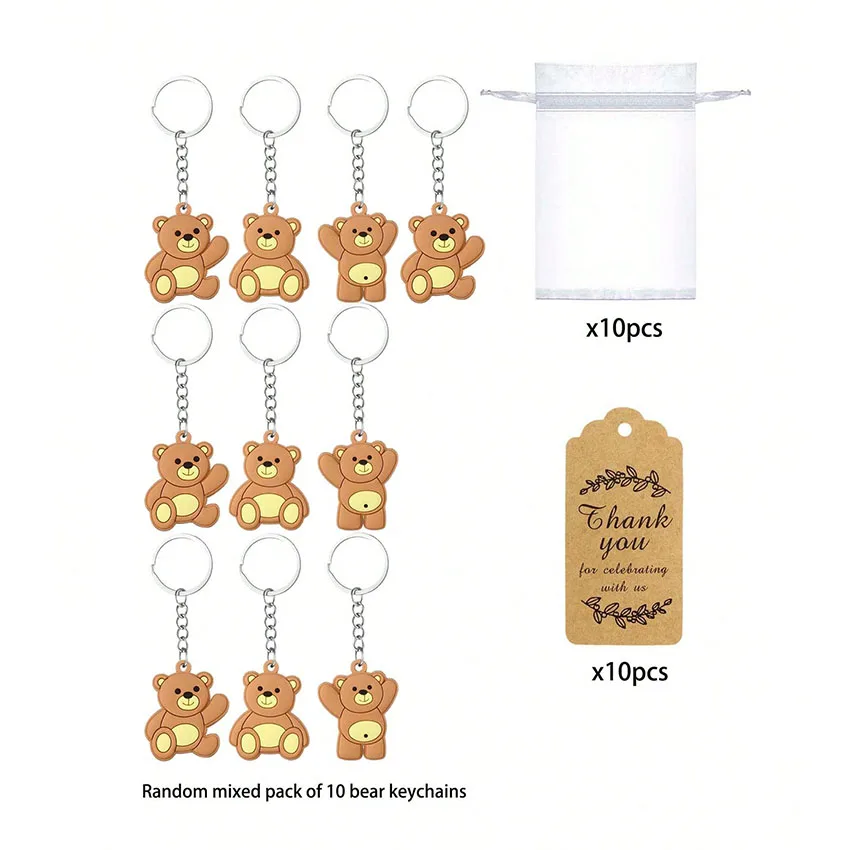 30 Stück niedliche Bären-Schlüsselanhänger, ideal als Geschenk für Partys. Dieser Bären-Schlüsselanhänger wird mit einer Tülltasche, einer Dankeskarte und einem Anhänger geliefert, ideal für – Detail 3