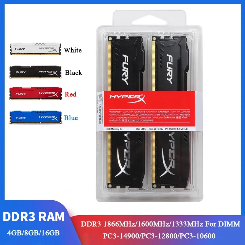 HyperX Fury RAM DDR3 8GB 16GB 2x4GB (2x8GB) 1866MHz 1600MHz