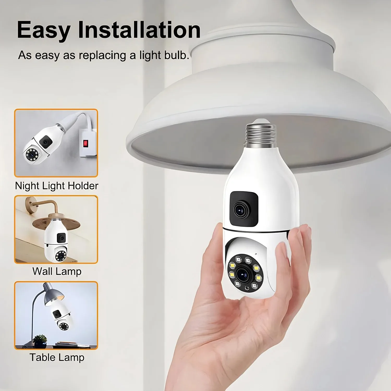 8MP E27 Bulb WIFI Camera 8X Zoom Dual Lens Indoor Surveillance Human Tracking Wireless Two-way Audio Cameras Color Night Vision image 3