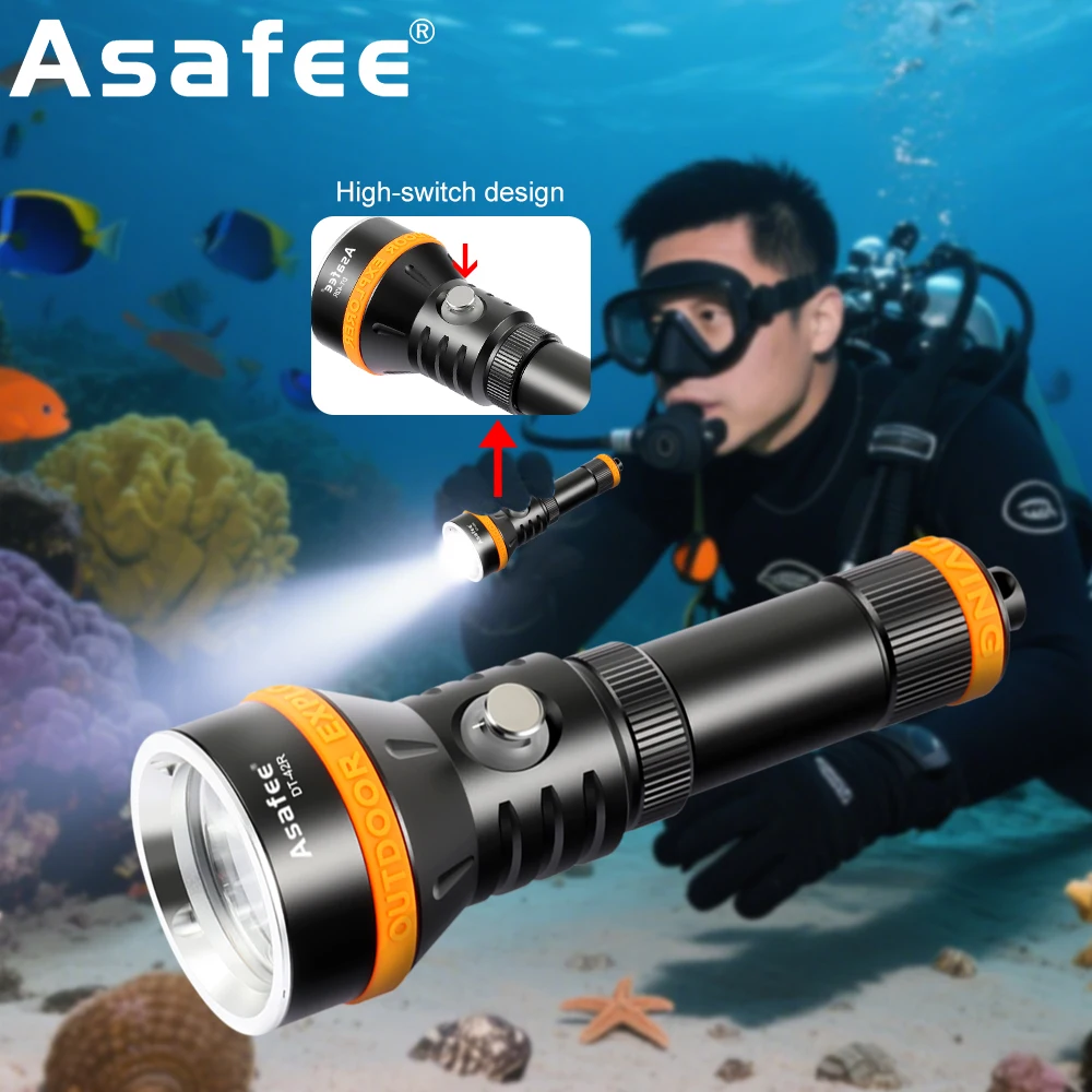

Asafee DT-42R Professional Diving Flashlight Underwater 3000Lumen IPX8 Dive Torch Rechargeable Powerful LED Diving Flashlight