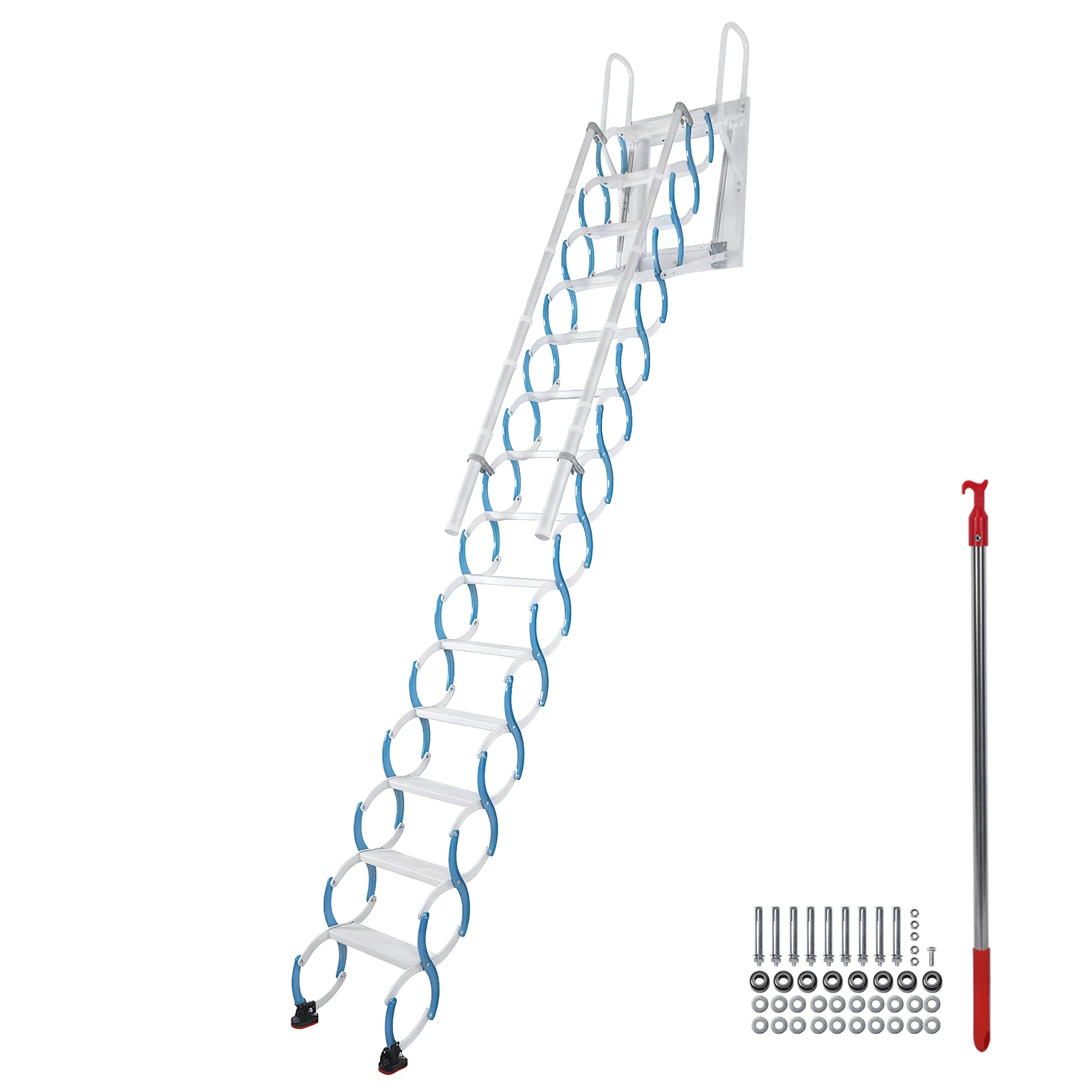 

Ceiling Mount Attic Ladder Pull Down Access Ladder Adjustable Tilt Angle (60°/65°/70°) Manganese Steel for Rooftops Basements