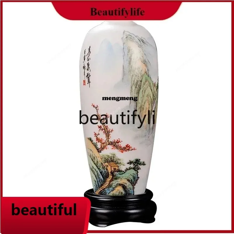 Suet jade ceramic hand-painted small longevity vase ornament, Chinese flower arrangement classical home decorationX