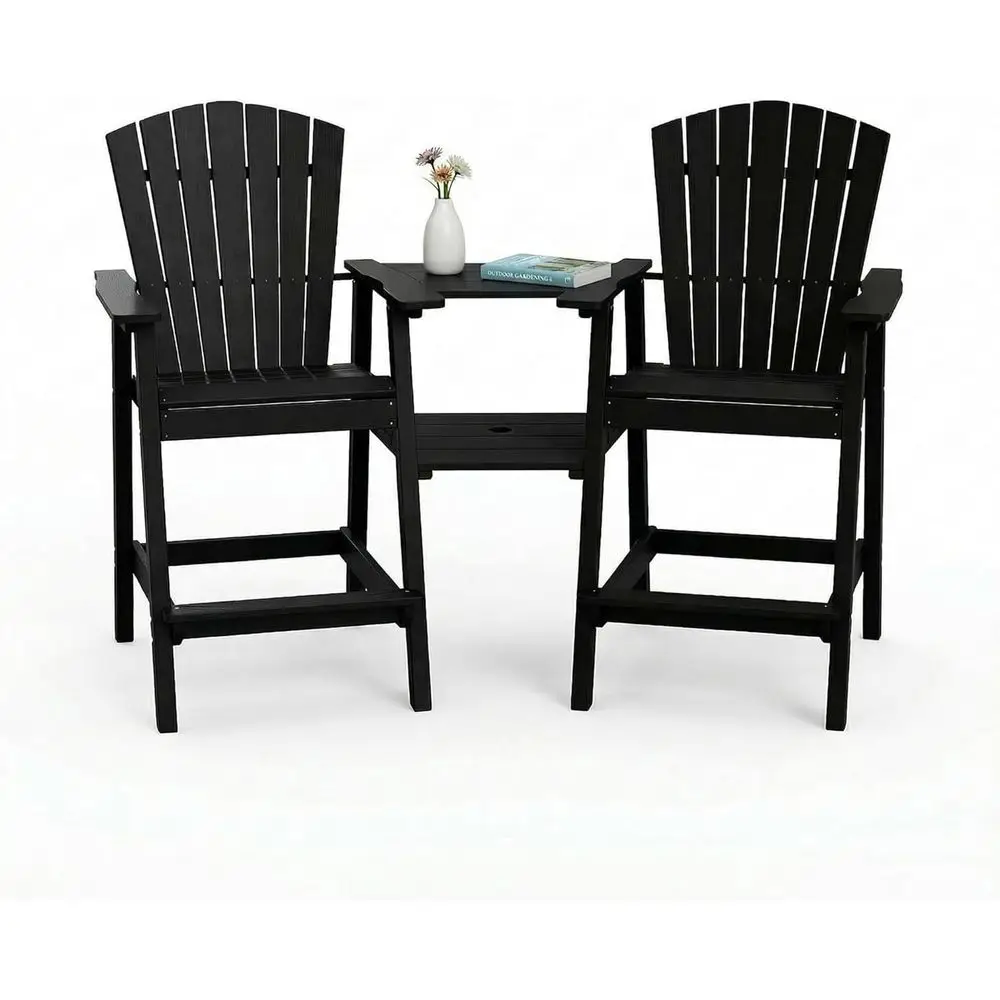 

Set of 2 Weather-Resistant HDPE Bar Height Adirondack Chairs with Removable Double Conting Trays, Ideal for Outdoor Patio, Deck,