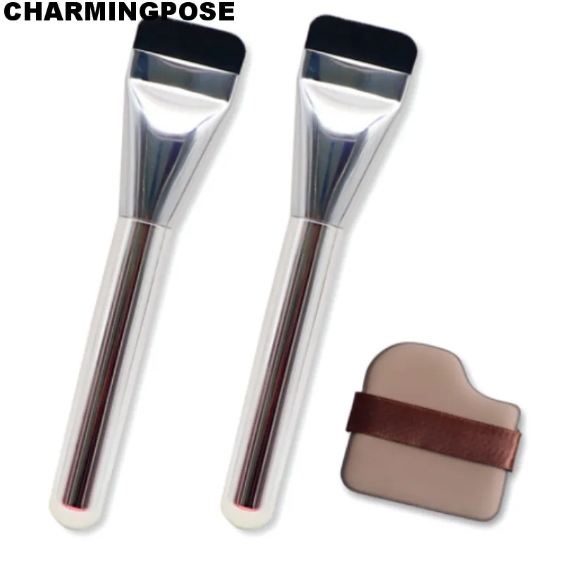 CHARMINGPOSE Pennello per fondotinta piatto + set di spugne per trucco dalla forma speciale |   Spazzola ultrasottile senza striscia e spugna dal design unico