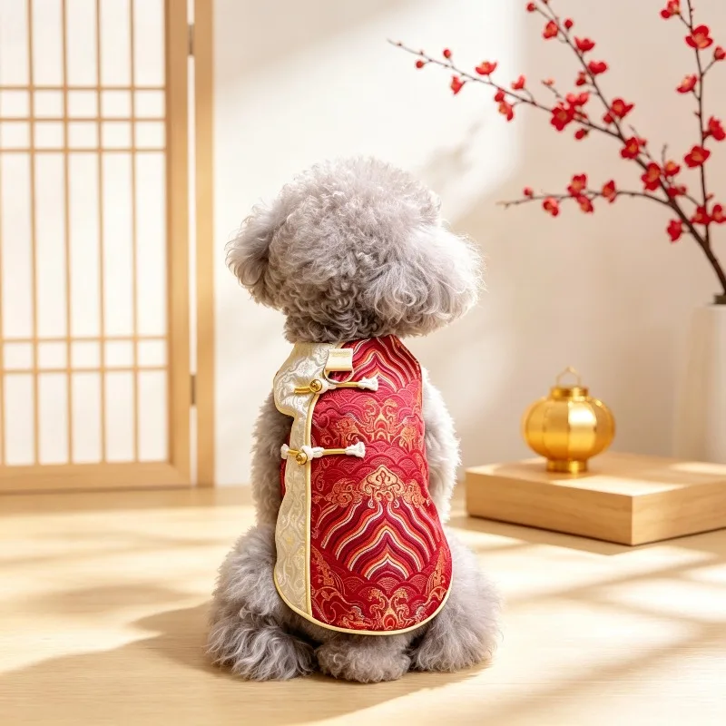 Traditional Chinese New Year Dog Outfit Festive Blessing Hanfu Tang Suit Clothes For Bichon
