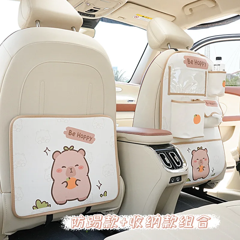 

Car Dirty and Wear-Resistant Leather Anti-Kick Pad Cute Capybara Easy-to-Clean Car Seat Back Anti-Kick Pad Accessories