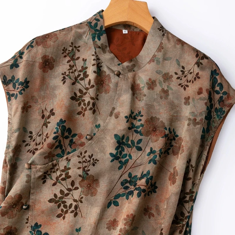 Birdtree, 100% Real Silk Jacquard Tshirt, Stand Collar Raglan Sleeve Tops, Women Floral Luo Xiangyunsha Shirt, 2026 New T65805JF