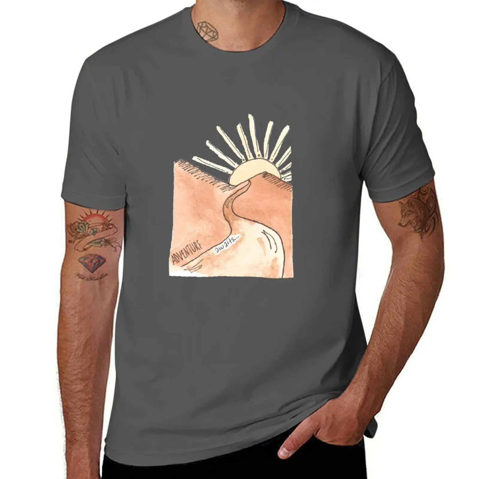 Adventure Awaits Mountains Path T-Shirt Large Size Breathable Tee