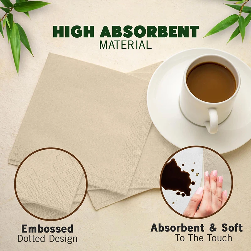 100/200/500Pcs Disposable Napkins, Compostable Lunch Dinner Napkins, Unbleached Bamboo Pulp Napkin