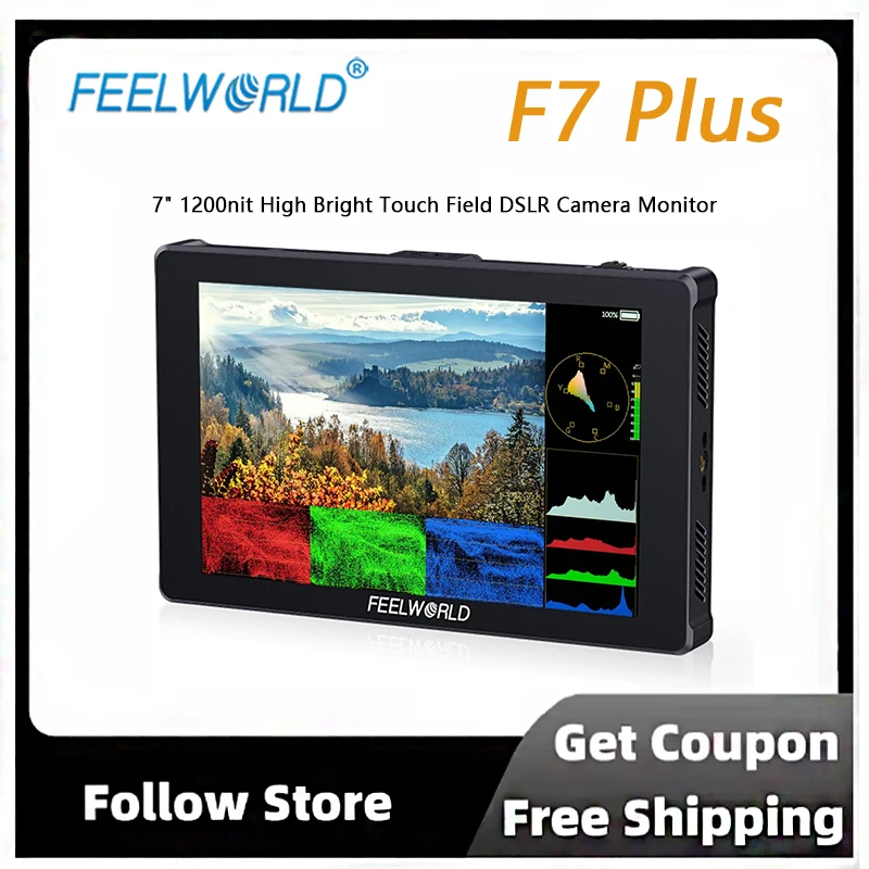 FEELWORLD F7 Plus 1200nit Daylight Viewable 7 inch high bright touchscreen camera field monitor 1920 x 1200 resolution