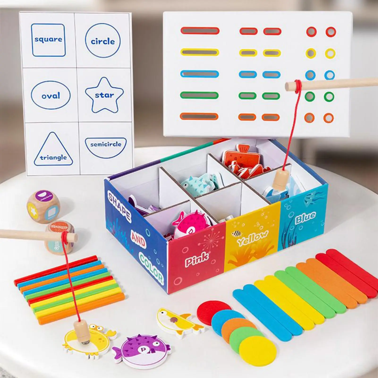 Color Sorting Toy Wood Box Color Shape Sorting Toy Magnetic Fishing Game Classification Activity For Toddler Preschoolers Girls