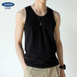 DUKEEN Cotton Tank Tops Men's Summer Outer Wear Tops Sports Fitness Sleeveless T-Shirt Solid Color White Bottoming Shirt