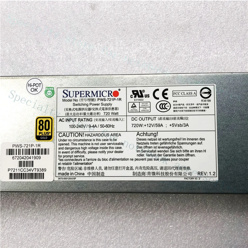 A+ For SuperMicro PWS-721P-1R Server Redundant Power Supply 720W Power Supply