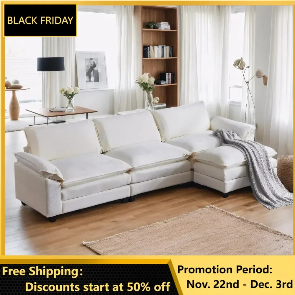 

Sofa, Sectional Modular Deep 3 Seat Couch with Ottoman, Chenille Sofa Sleeper Comfy Upholstered Furniture for Living Room, Sofa