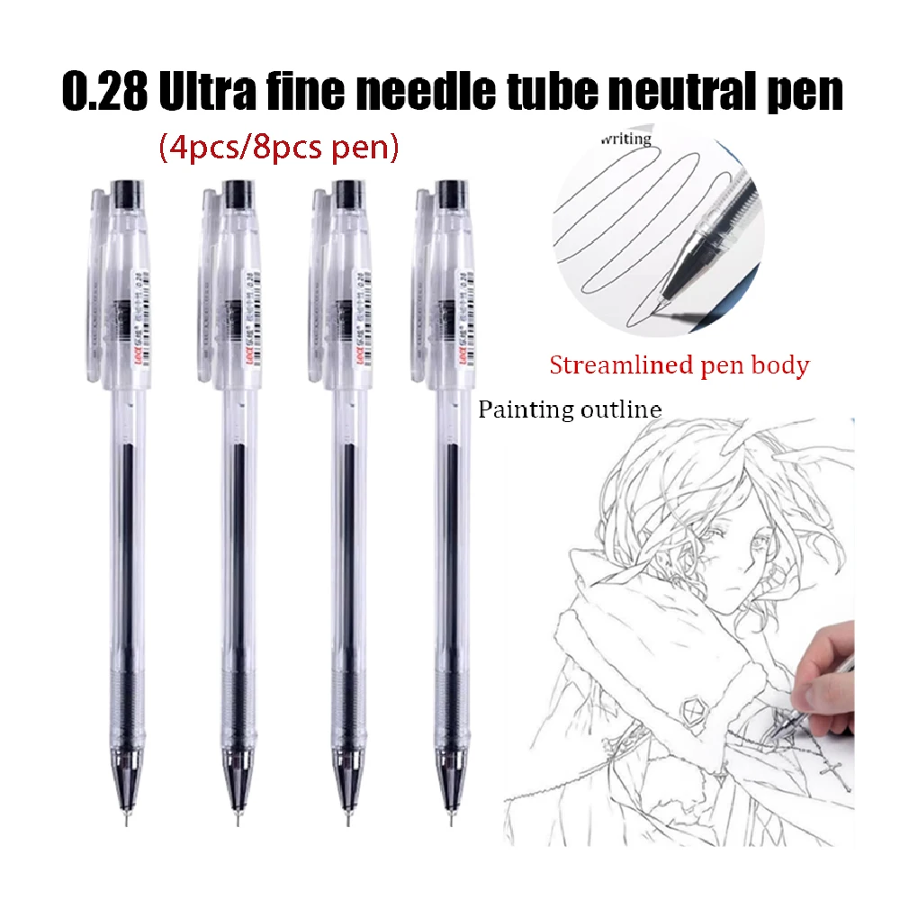 مجموعة أقلام توقيع جل جديدة فائقة الدقة 0.28 مم، أنبوب إبرة كامل، قلم حفظ الكتب بالحبر الأسود، قلم ترقق لتتبع الخط