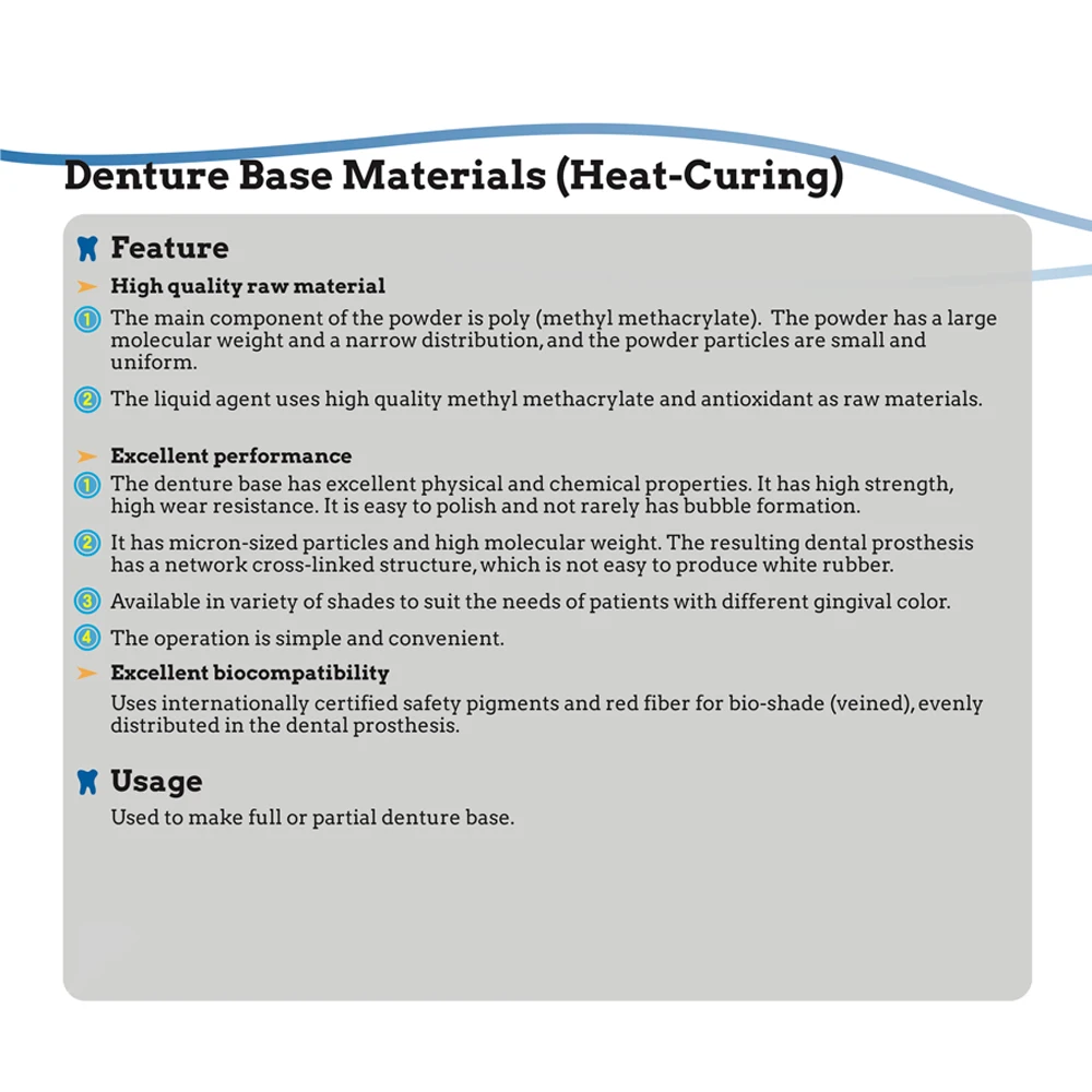 Heat Cured Denture Base Materials Dental Acrylic Resin Powder For Denture Synthetic SND PMMA Lab Technician Laboratory Products