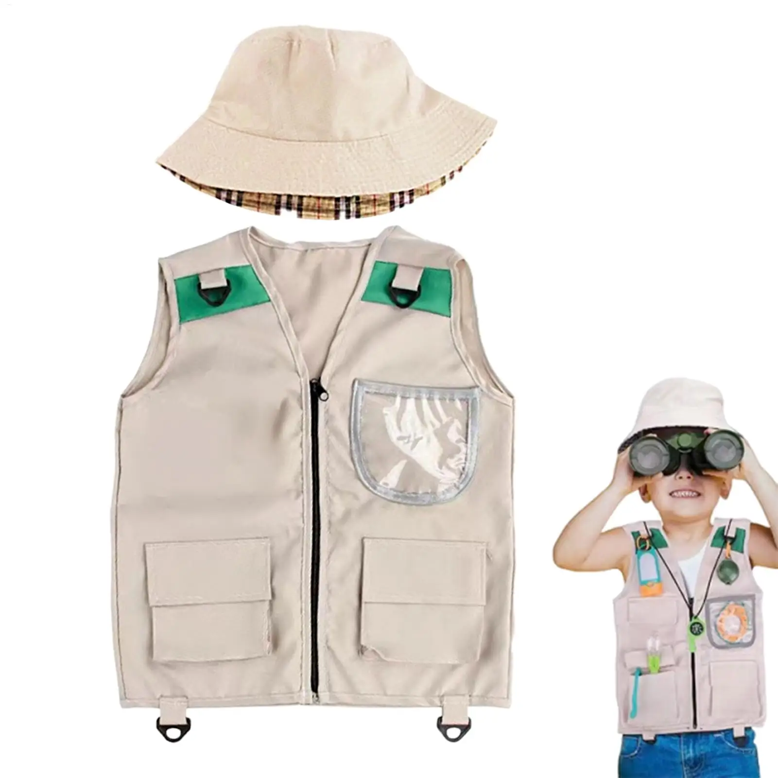 Safari Kids Outdoor Explorer Kit,Cargo Vest and Hat Set, Backyard Nature Adventures, Washable Costume for Boys and Girls