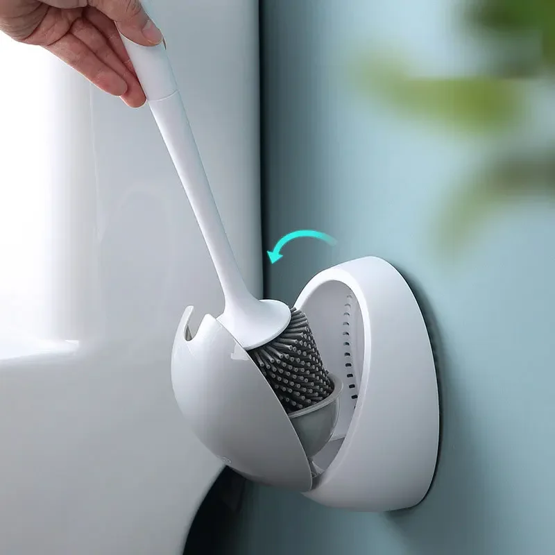 

Toilet brush with no dead corners household toilet silicone storage rack bathroom accessories silicone toilet brush