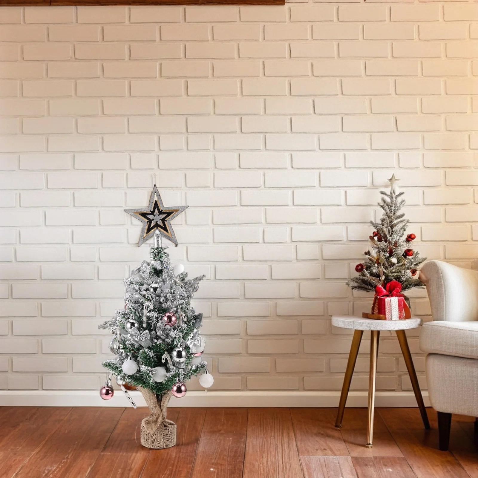 

Small Flocked Christmas Tree Mini Tabletop Decoration for Indoor Mantel Cabinet Fireplace Silver Winter Holiday Desktop Ornament