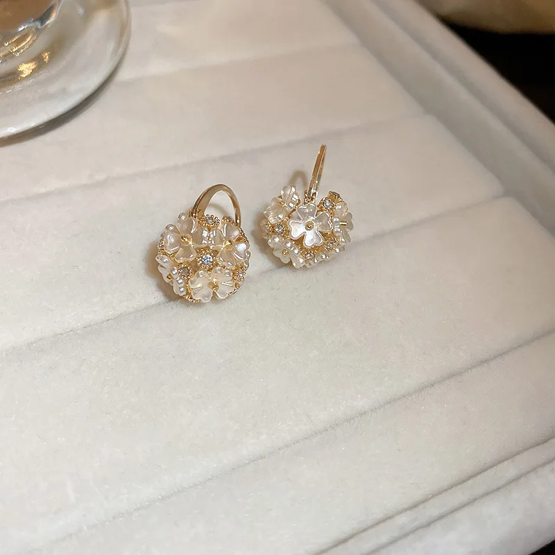 FTCY Romantic Flower Ball Dangle Earring For Women Sweet Zircon Flower Drop Earring Elegant Fashion Girl Party Jewelry