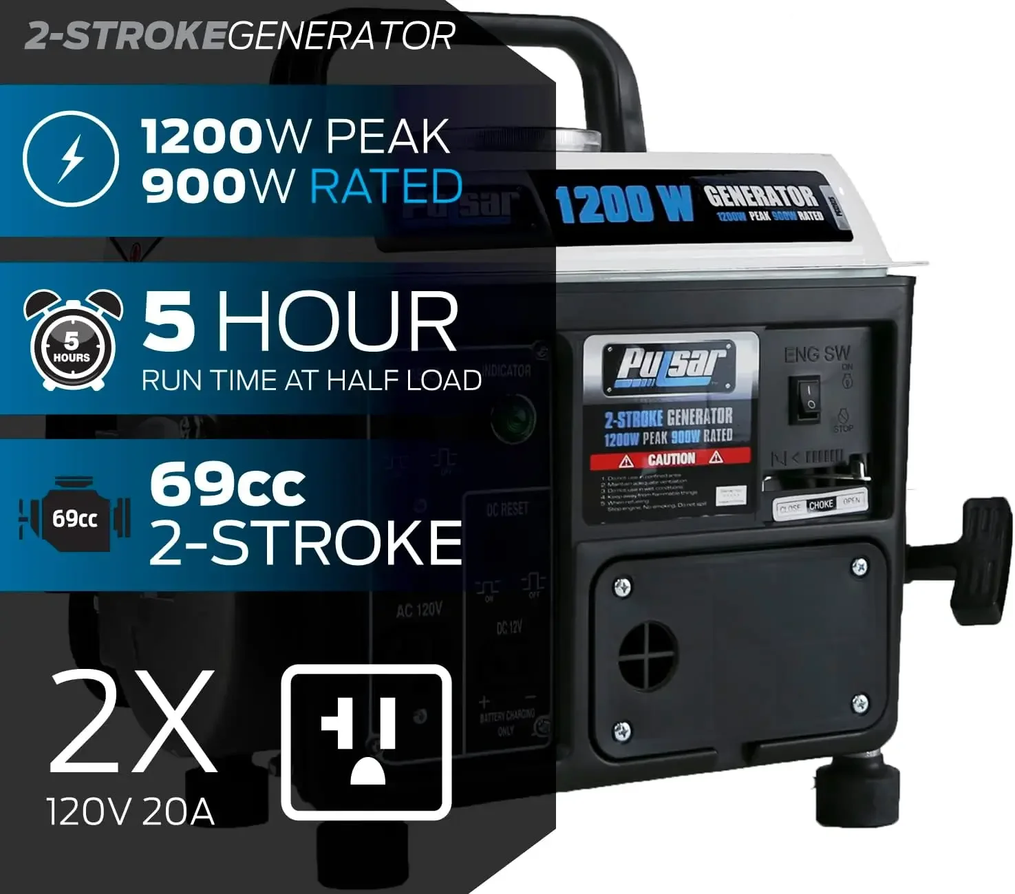 

[XMSJ-Limited Stock, Buy Now!]1200W Carrying Handle, PG1202SA Gas-Powered Portable Generator, Black/White