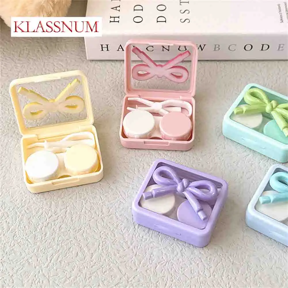 

KLASSNUM Cute Bowknot Contact Lens Case Portable Travel Holder Kawaii Ribbon Storage Box Plastic Eye Care Container for Women