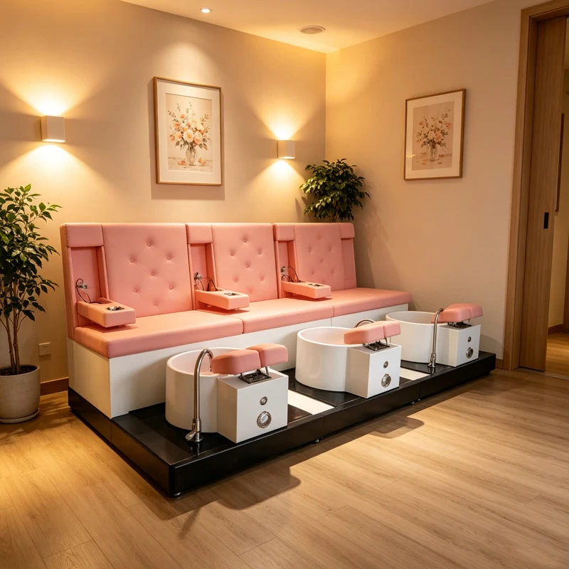 Hot Salon Furniture Foot Bath Sofa Electric Recliner Beauty Salon Three-seat Pedicure Chair with Bowl