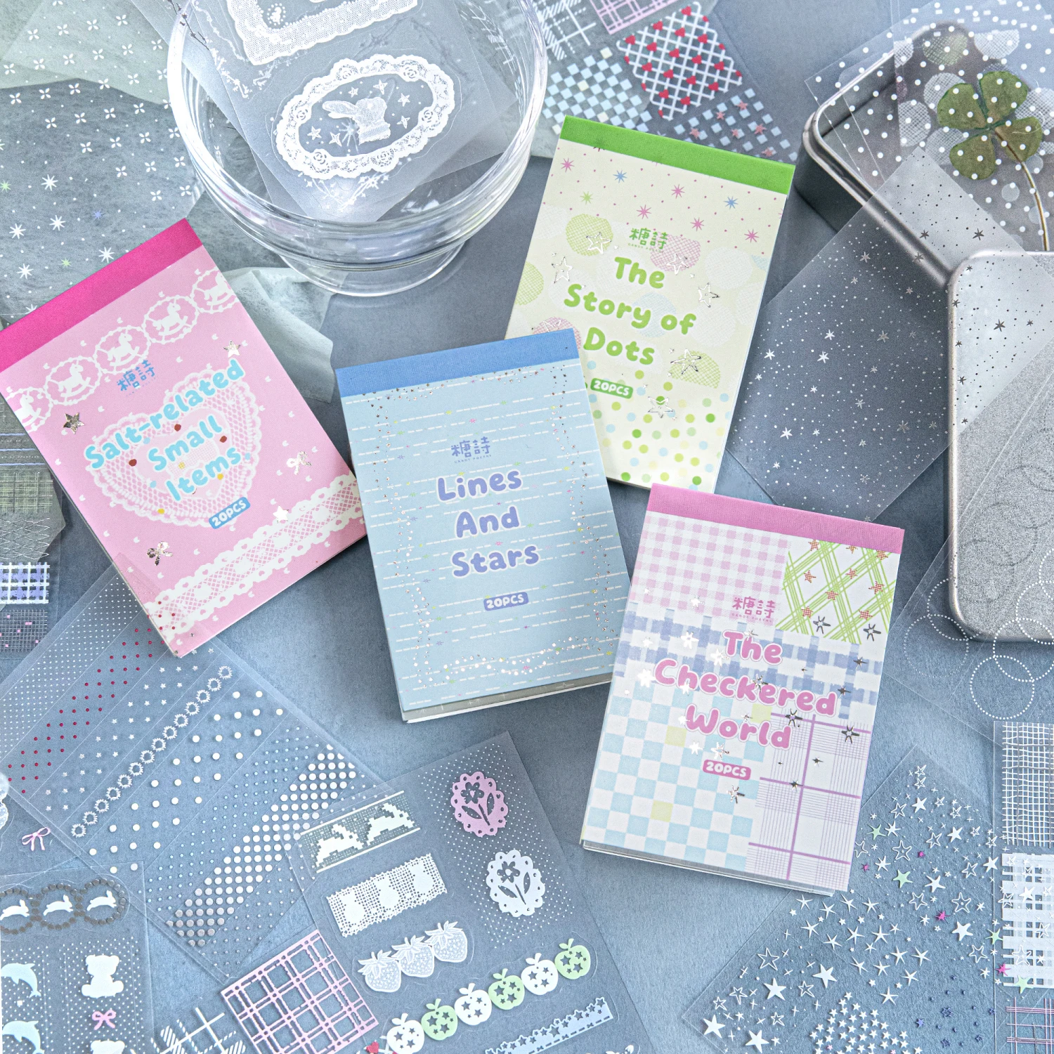 20sheets Sugar Diary Series Ins Grid Line Wave Point Small Item PET Die Cutting Stickers Book DIY Scrapbook Aesthetics