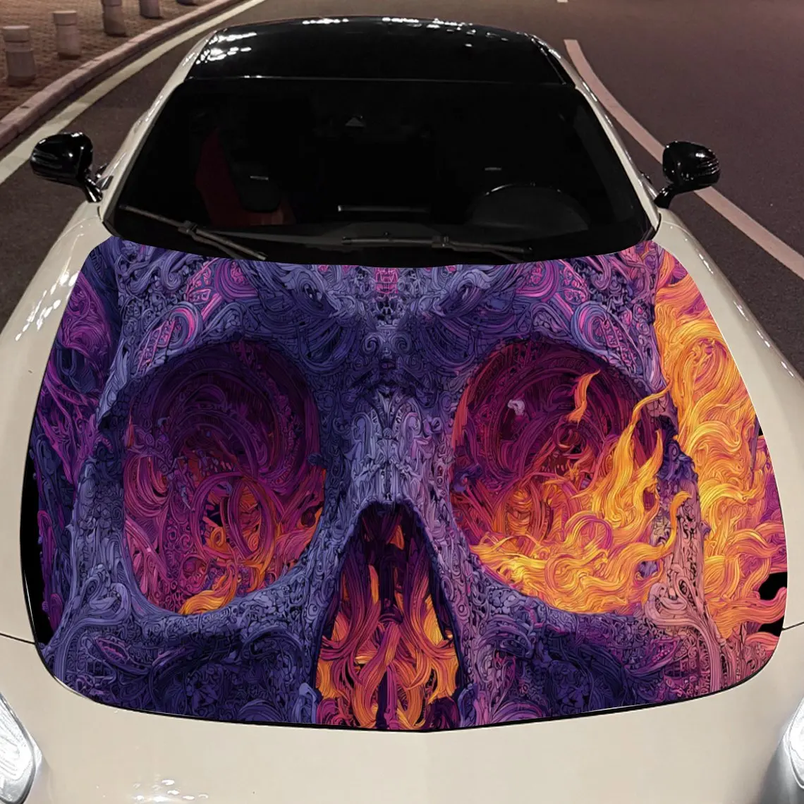 

A skull with flames shooting from a single eye socket Car Hood Vinyl Stickers Car Surface Protection Decal Car Decoration Cover