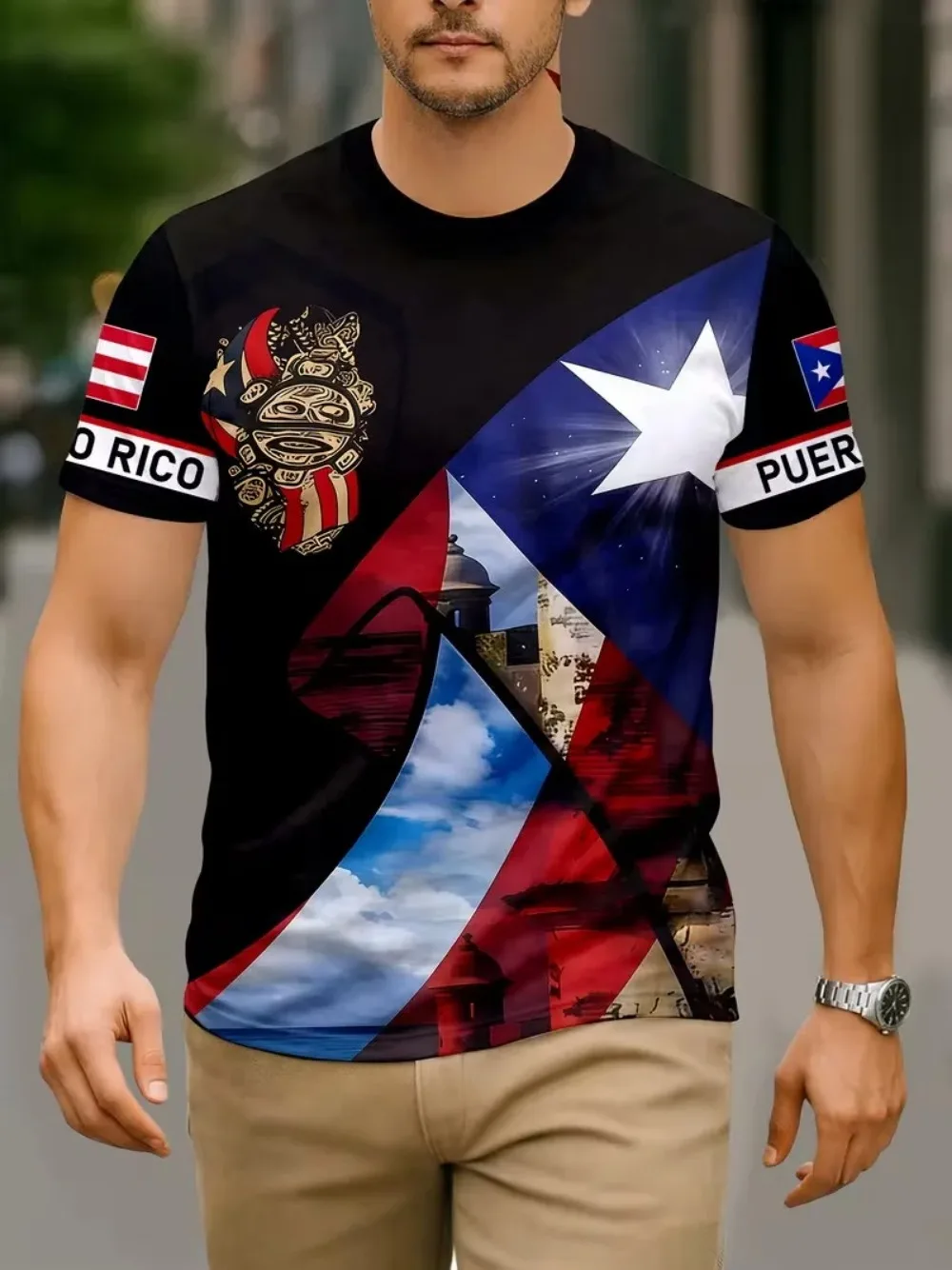 Puerto Rico Flag 3D Print sport Quick-drying Breatha Men's Tshirt Outdoor Street FashionTeam training Club Parent-Child Clothing