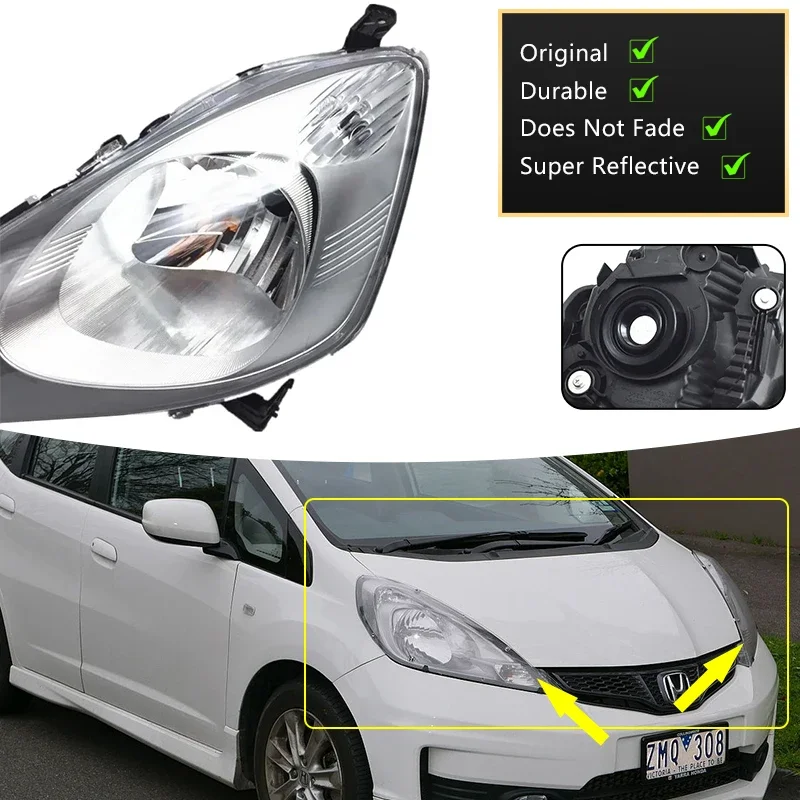 For Honda Fit Jazz GE GG 2007 2008 2009 2010 2011 Front Halogen Headlights Assembly Fog Light Lamp Clear Lens Car Accessories