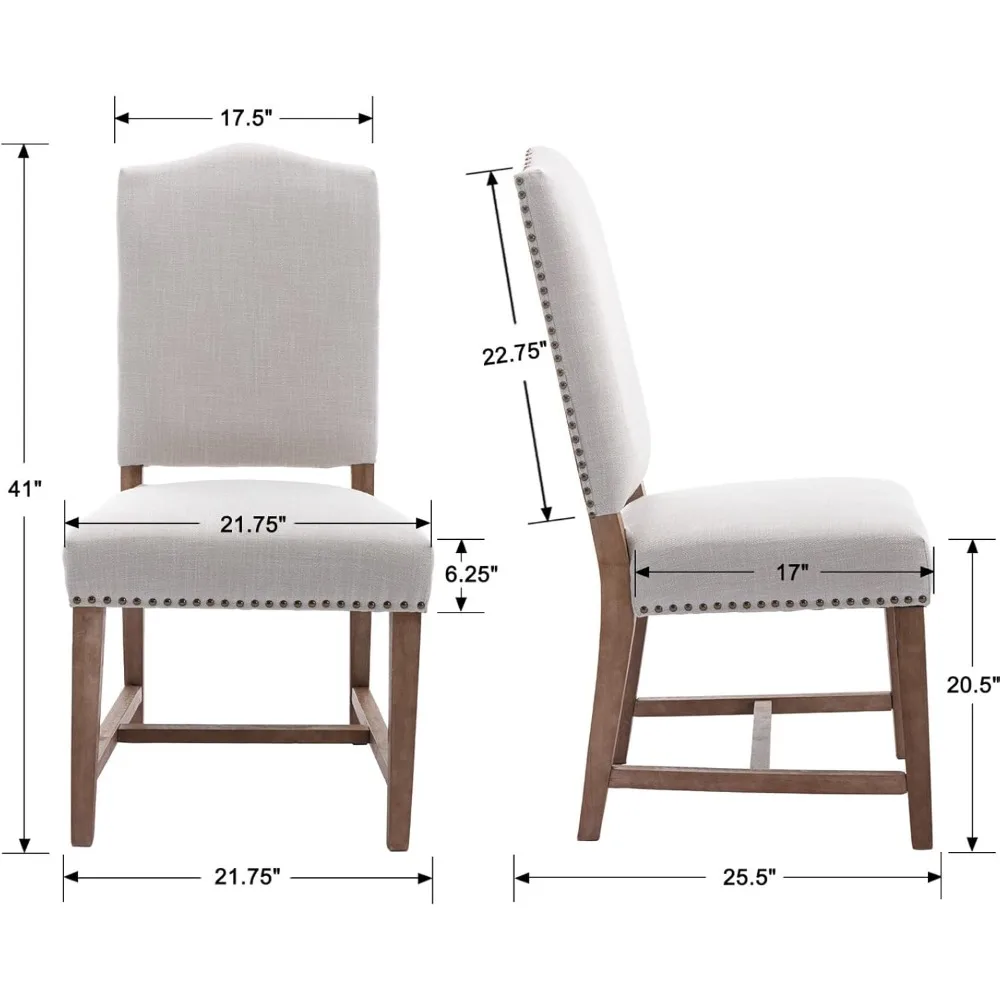Farmhouse Dining Chairs Set Room Chairs with Wood Legs and Nailhead Trim Mid Century Modern Kitchen Chairs