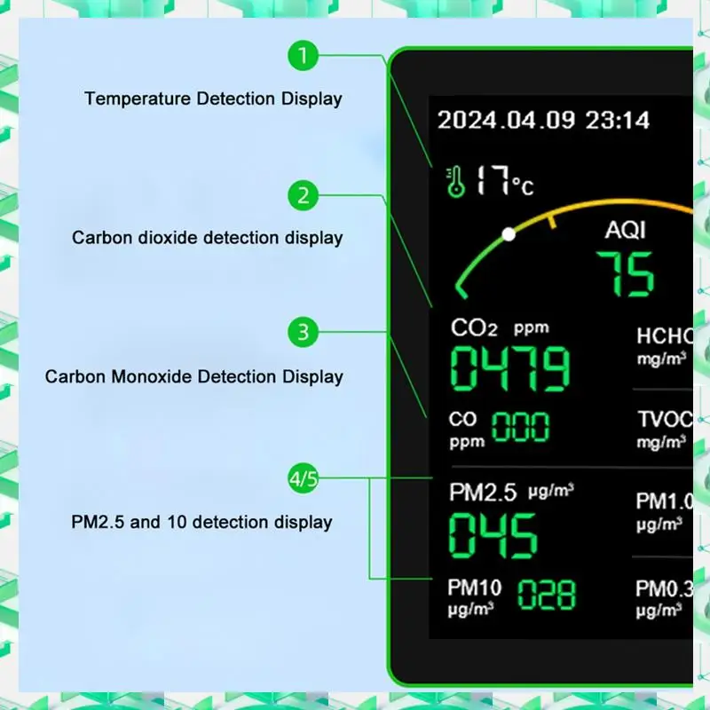 

Монитор качества воздуха 15 в 1, умный тестер качества воздуха с PM CO 2 CO TVOC HCHO, дисплей температуры и влажности, вилка европейского стандарта