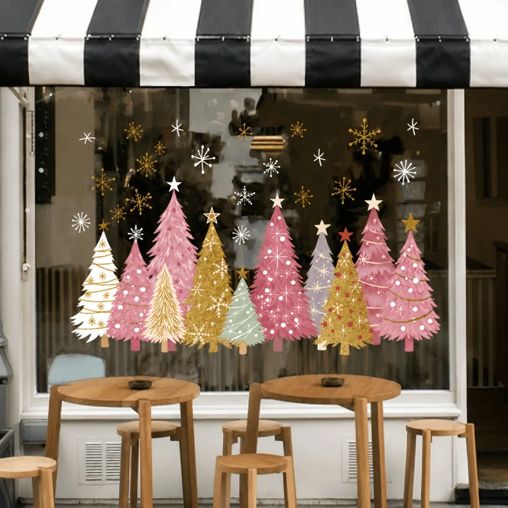 3Sheets/set Reusable Christmas Tree Window Clings PVC No-Adhesive Glass Stickers Double-Sided Tree Shape Static Stickers