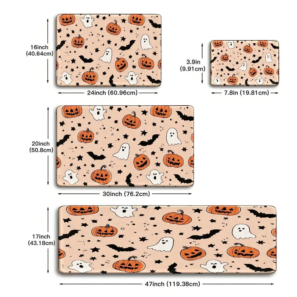 1pc, 2pcs, 3pcs, 2D Flat Kitchen Floor Mat Set, Halloween Pumpkin Bat Star Pattern Floor Mat, Easy-to-Clean Decorative Kitchen Mat, Suitable for Kitchen, Bathroom, Laundry Room, Dining Room, And Living Room, Vibrant, 2D Flat