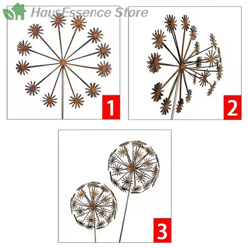 ※Vintage Alloy 3D Dandelion Yard Sculptures Dandelion Yard Stake Decor Alloy Outdoor Sculpture Outdoor Decoration